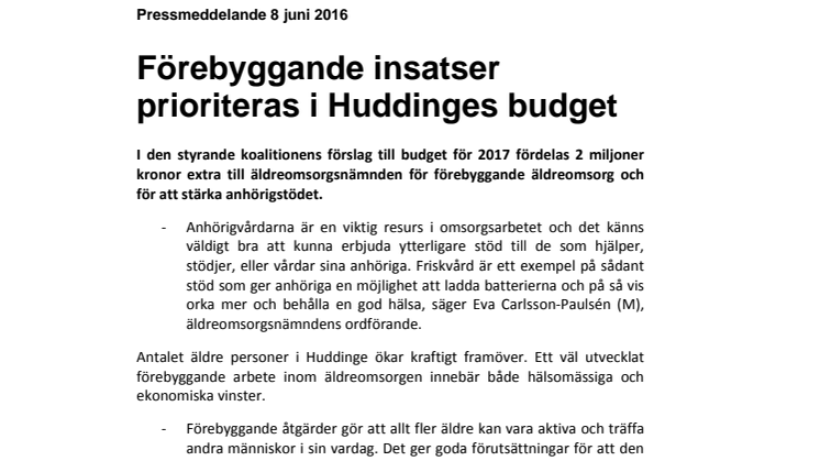 Förebyggande insatser prioriteras i Huddinges budget