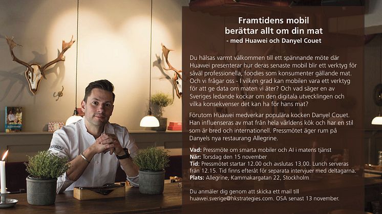 Pressinbjudan till lunchevent med Huawei och Danyel Couet