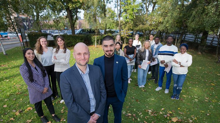 L-R: ﻿Saman Haque, Becca Hawkins and Ellie Belton from ACCESS: Policy, Professor Matthew Johnson from Northumbria University and Director of ACCESS: Policy, Piotr Mahey, are pictured with Northumbria University students taking part in the programme.