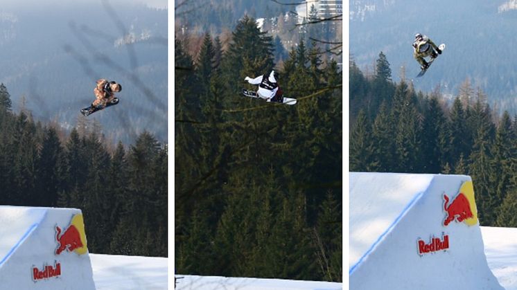 William Mathisen, Sven Thorgren och Niklas Mattsson redo för slopestylekval på världscupen. Foto: FIS.