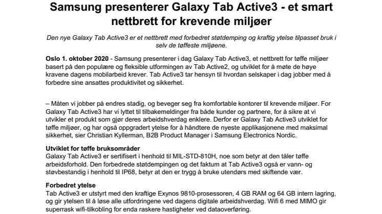 Samsung presenterer Galaxy Tab Active3 - et smart nettbrett for krevende miljøer