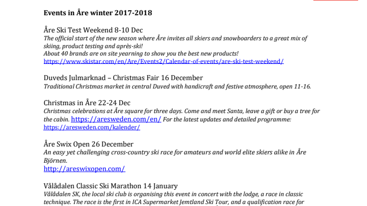 Åre winter Events 2017-2018