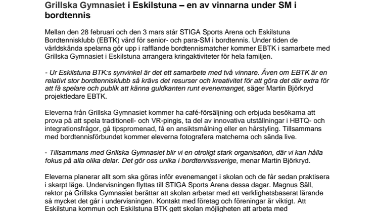 Grillska Gymnasiet i Eskilstuna – en av vinnarna under SM i bordtennis 