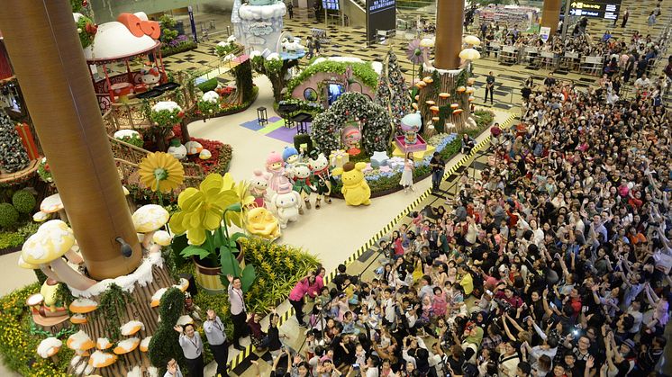 Hello Kitty and her kawaii friends welcome the crowd at Changi Airport’s year-end celebrations