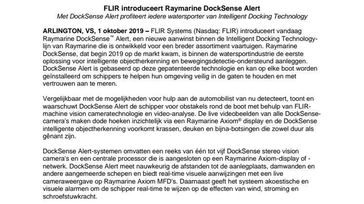 FLIR introduceert Raymarine DockSense Alert 