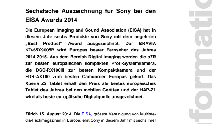 Medienmitteilung_EISA Awards 2014_D-CH_140815