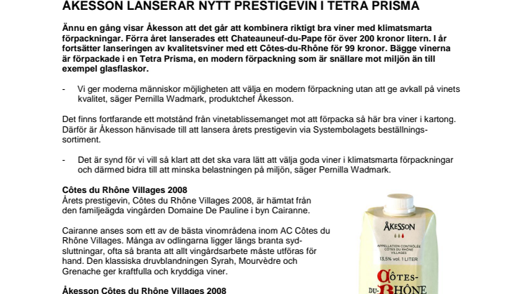 Åkesson lanserar nytt prestigevin i Tetra prisma