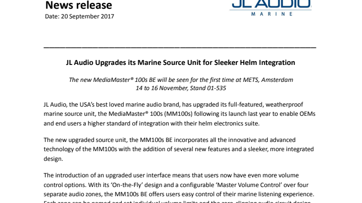 JL Audio Marine Europe: JL Audio Upgrades its Marine Source Unit for Sleeker Helm Integration