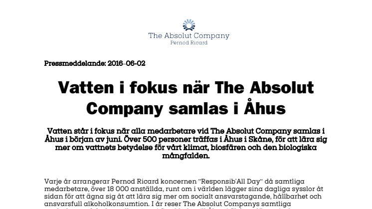 Vatten i fokus när The Absolut Company samlas i Åhus