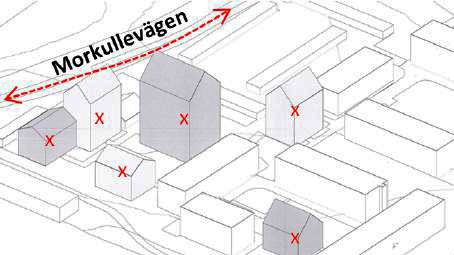 Placering av önskad ny bebyggelse markerad med x