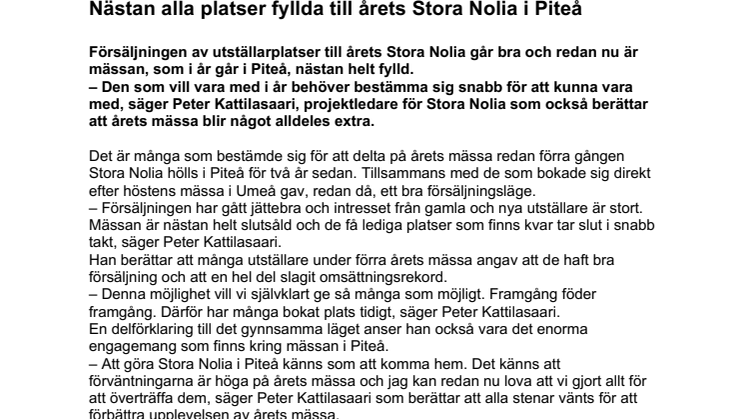 Nästan alla platser fyllda till årets Stora Nolia i Piteå