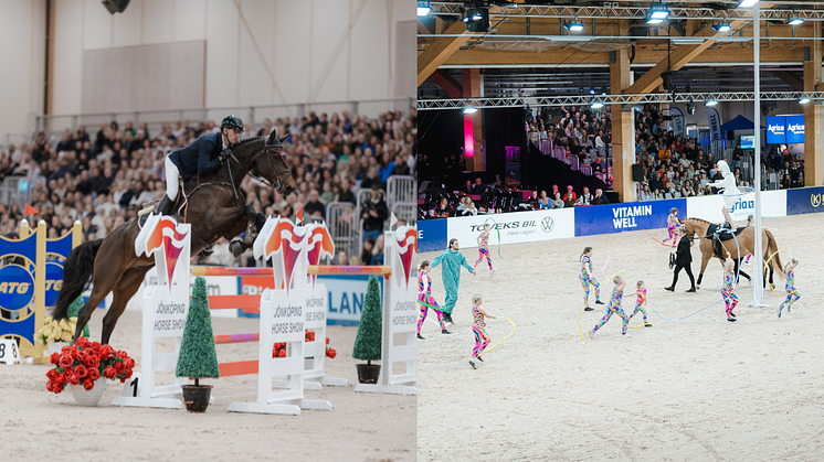 Bild 1: Marcus Westergren och Crunch Air stod som segrare i ATG Riders League Winning Round 1.50   Bild 2: Caprifolen Voltige från  levererade en gripande musikal som trollband publiken