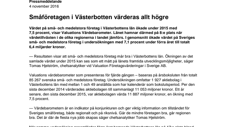 Värdebarometern 2015 Västerbottens län 