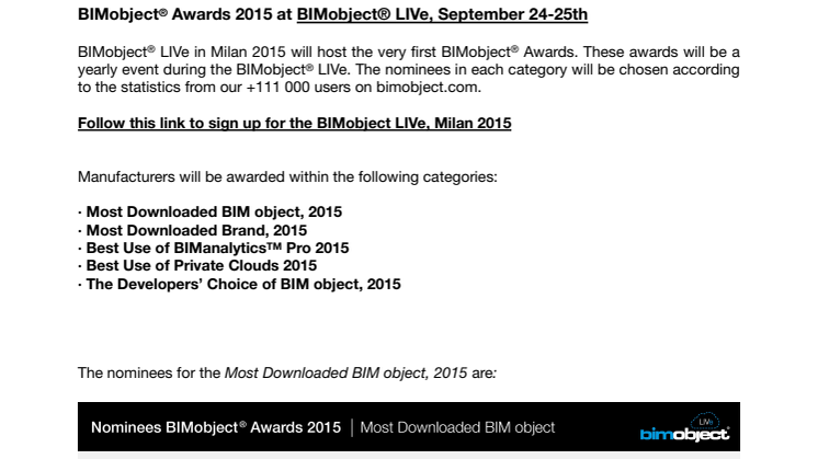 BIMobject® Awards 2015 at BIMobject® LIVe, September 24-25th