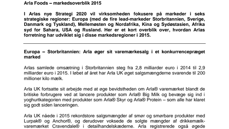 Arla regnskab 2015 - strategiske markeder