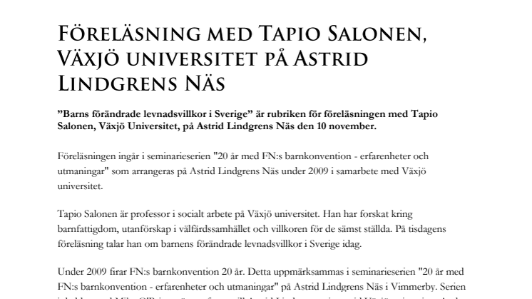 Föreläsning med Tapio Salonen, Växjö universitet på Astrid Lindgrens Näs