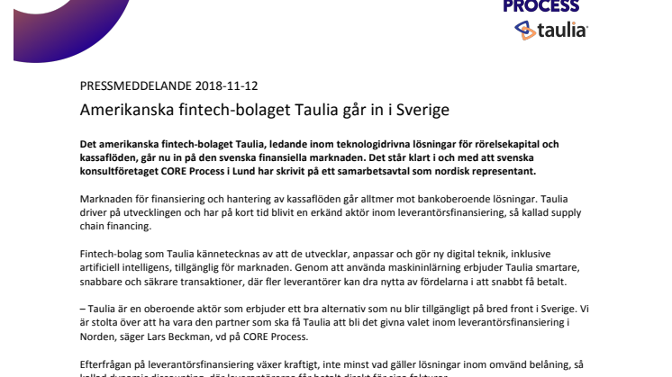Amerikanska fintech-bolaget Taulia går in i Sverige