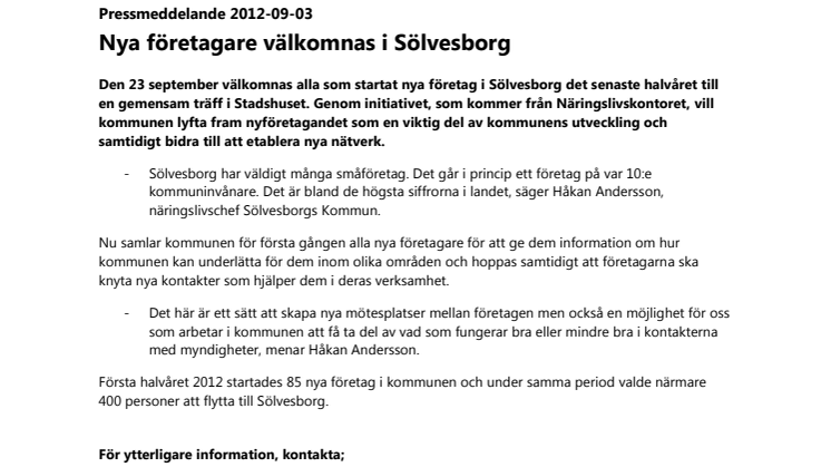 Nya företagare välkomnas i Sölvesborg