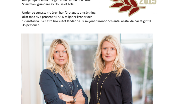 House of Lola segrare i DI Gasell 2015 - Uppsala läns snabbast växande företag 