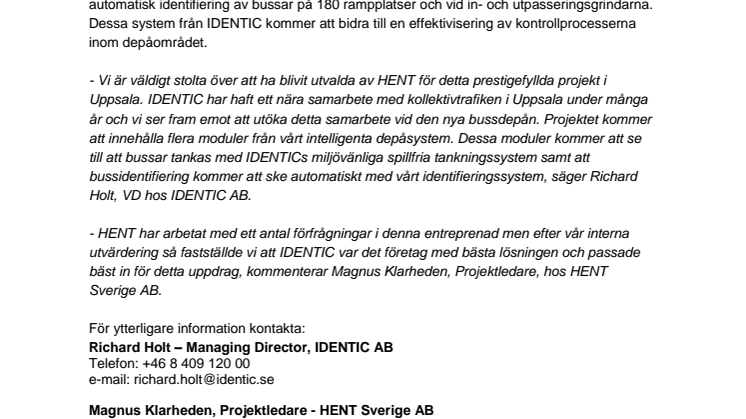 IDENTIC vinner kontrakt på bussdepå i Uppsala