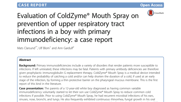 Medicinsk fallrapport om lovande behandling med ColdZyme® hos patient med primär immunbrist