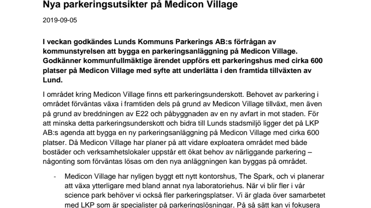 Nya parkeringsutsikter på Medicon Village