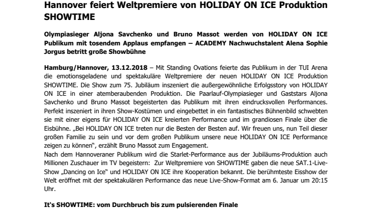 Hannover feiert Weltpremiere von HOLIDAY ON ICE Produktion SHOWTIME