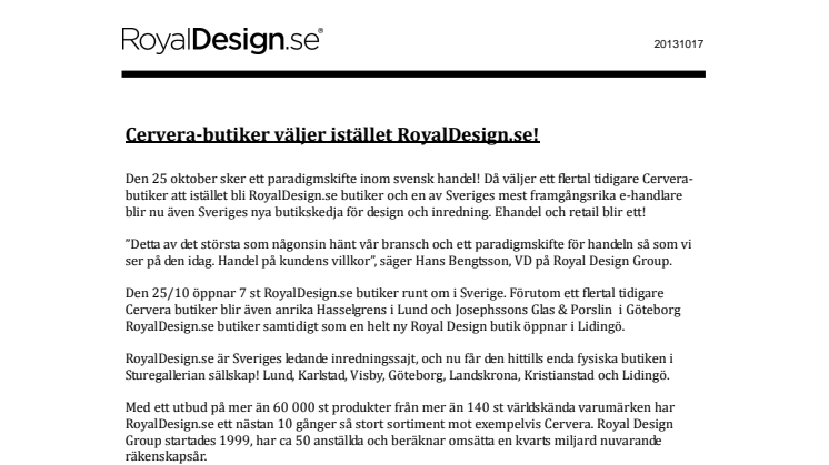 RoyalDesign.se blir Sveriges nya butikskedja för design och inredning