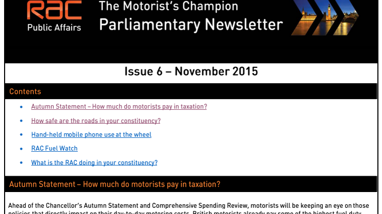 RAC Parliamentary Newsletter #6 - November 2015