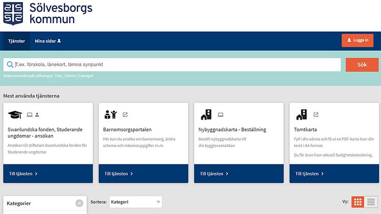 Sölvesborgs kommuns e-tjänsteplattform. Foto: Sölvesborgs kommun.