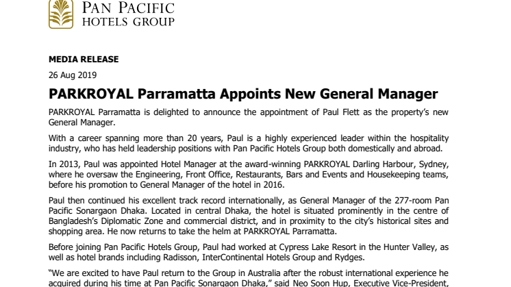PARKROYAL Parramatta Appoints New General Manager