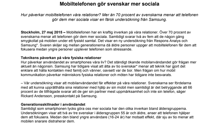 Mobiltelefonen gör svenskar mer sociala 