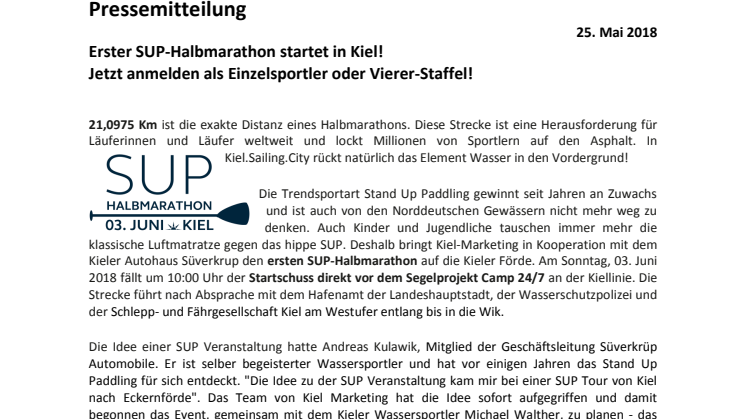 Erster SUP-Halbmarathon startet in Kiel! Jetzt anmelden als Einzelsportler oder Vierer-Staffel!