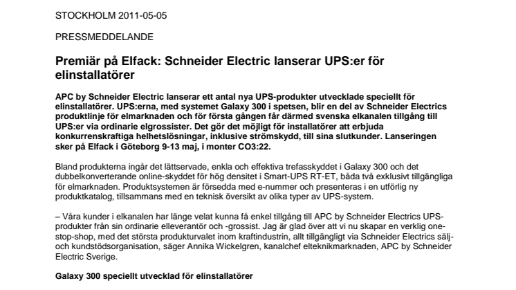 Premiär på Elfack: Schneider Electric lanserar UPS:er för elinstallatörer