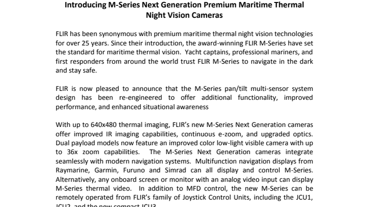 FLIR: Introducing M-Series Next Generation Premium Maritime Thermal Night Vision Cameras