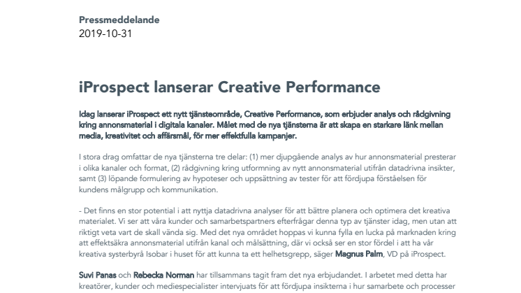 iProspect lanserar Creative Performance