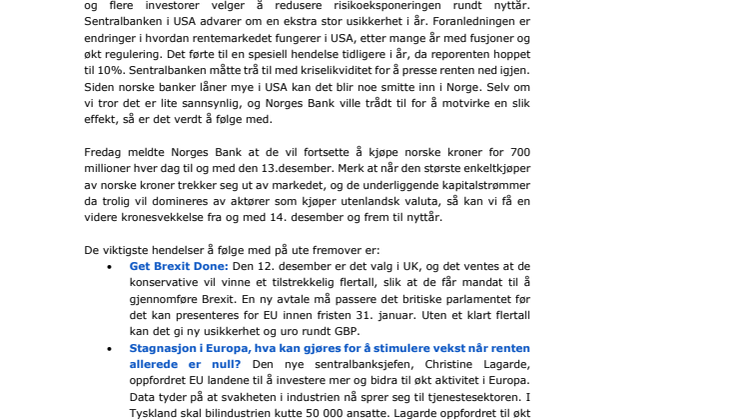 Makrorapport desember 2019: Renteuro i USA før nyttår?