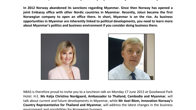 17 June 2013 Luncheon Talk: “Myanmar on the rise – current developments and future scenarios”.