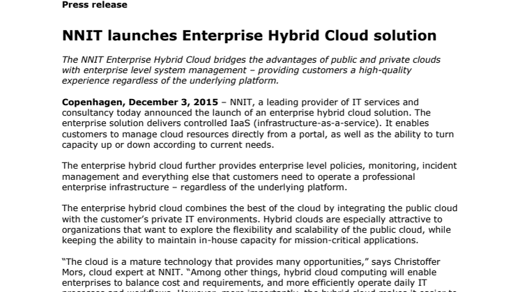NNIT launches Enterprise Hybrid Cloud solution