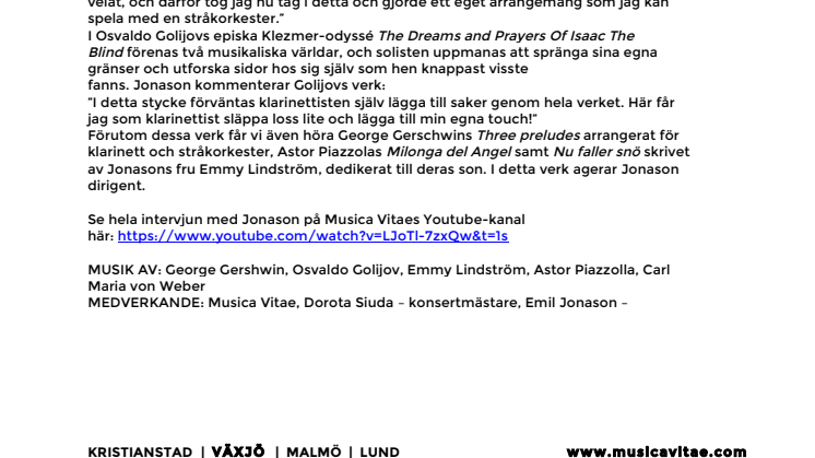 ​Clarinet (R)evolution med Musica Vitae och klarinettist Emil Jonason