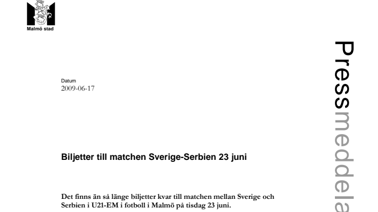 Biljetter till matchen Sverige-Serbien 23 juni