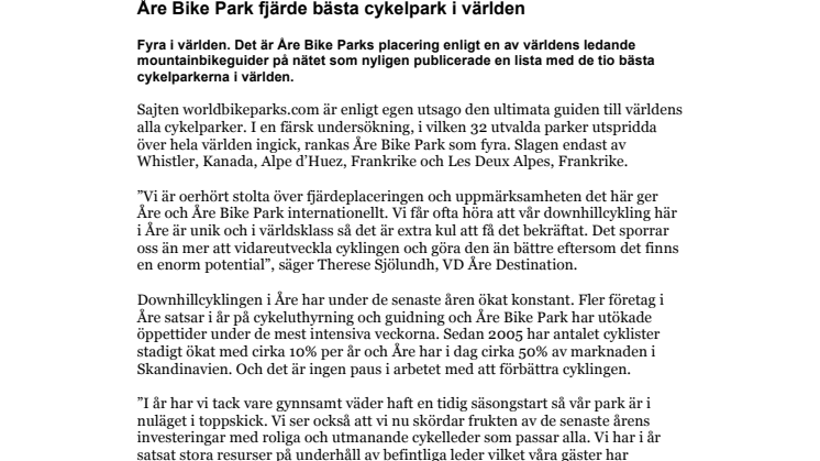 Åre Bike Park fjärde bästa cykelpark i världen