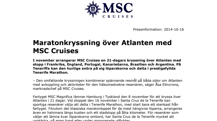 Maratonkryssning över Atlanten med MSC Cruises
