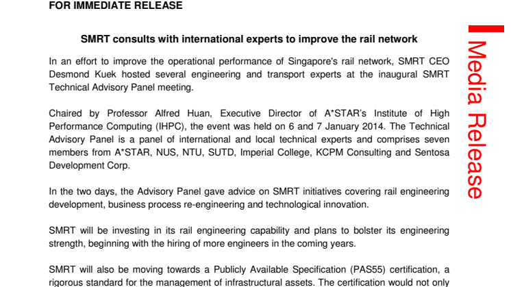 SMRT consults with international experts to improve the rail network