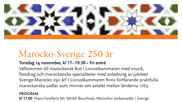 250 årsjubileum Marocko-Sverige – fest i Livrustkammaren med fri entré