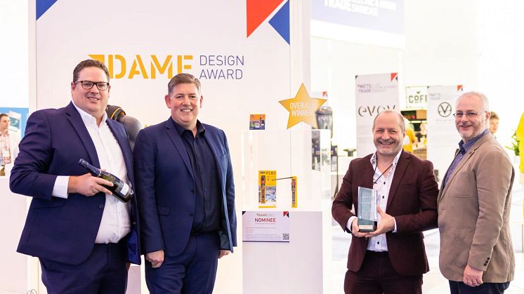 Ocean Signal celebrate winning the DAME Award 2022 at METSTRADE: (from left) James Hewitt, Managing Director; Stefan Kennedy, Principal Engineer; Simon Nolan, Chief Technical Officer; Wayne Card, Principal Engineer