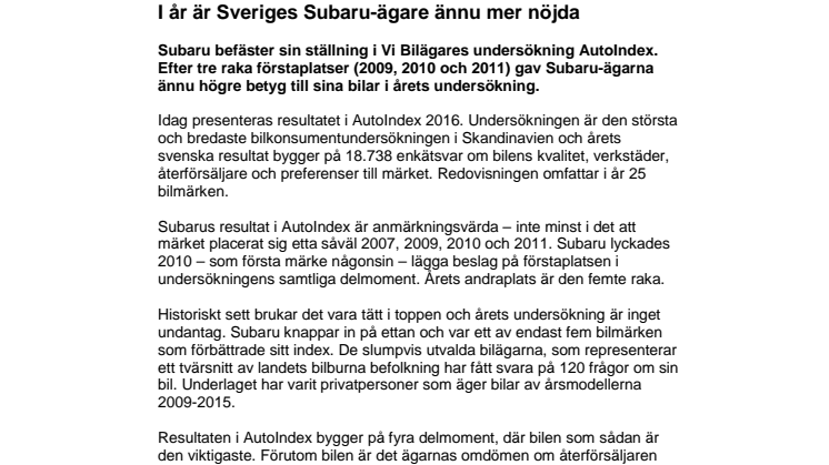 ​​​​​​​I år är Sveriges Subaru-ägare ännu mer nöjda