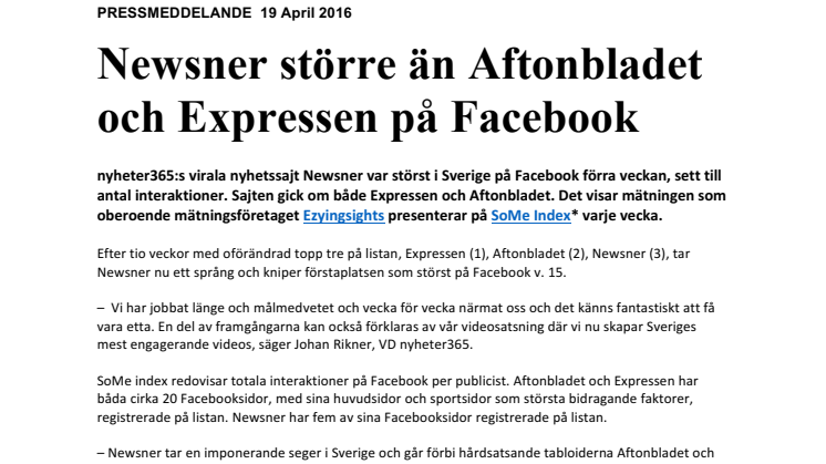 Newsner större än Aftonbladet och Expressen på Facebook