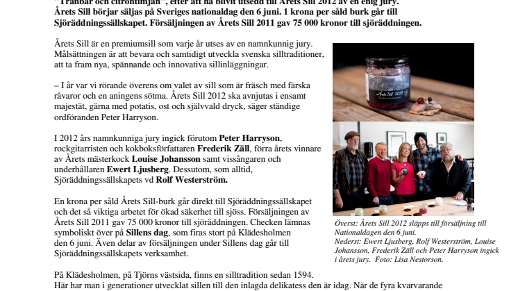 Årets Sill 2012 "Tranbär och citrontimjan" – säljstart på Nationaldagen den 6 juni  