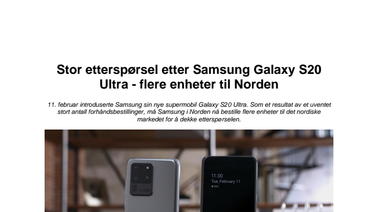   Stor etterspørsel etter Samsung Galaxy S20 Ultra - flere enheter til Norden